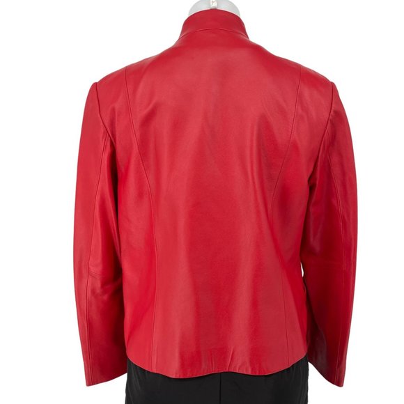 Pendleton Red Leather Jacket / 1990s Y2K Zip Front Soft Leather Blazer / Med 10 - Picture 6 of 9